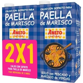 Caldo para paella de pescado y marisco con sofrito 100% natural pack 2 briks 1 l - Aneto