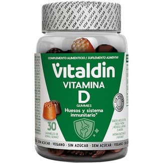 Gominolas con vitamina D sabor a melocotón, fresa y mora huesos y sistema inmunitario bote 30 unidades sin azúcar - Vitaldin