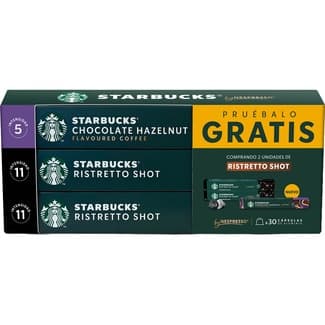 Café espresso intensidad 11 Ristretto pack 2 unidades 10 cápsulas + 1 chocolate hazelnut intensidad 5 gratis compatibles con máquinas Nespresso - Starbucks
