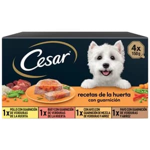 CESAR Comida para perro adulto a base de buey, pollo, aves y cordero 4 uds. de 150 g.