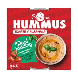 SHUKRAN Humus de garbanzo cocido, con tomate concentrado, albahaca y AOVE 180 g.