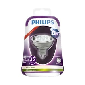 Foco led dicroico regulable 6.5 Watios, con casquillo GU5.3 y luz cálida PHILIPS.