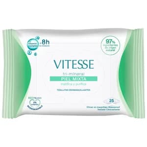 VITESSE Toallitas limpiadoras y desmaquillanes con Vitamin complex para pieles mixtas 25 uds.