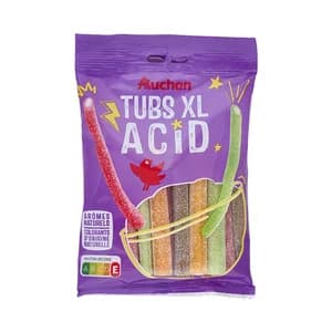 PRODUCTO ALCAMPO Gominolas con forma de tubos acidos de diferentes sabores 180 gr.