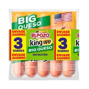 EL POZO Big queso king upp Salchichas cocidas de cerdo, pavo y pollo con queso 3 x 200 g.