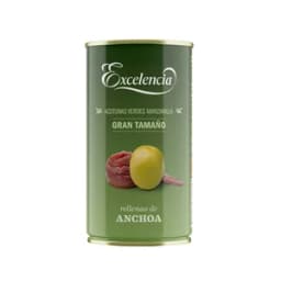 EXCELENCIA Aceitunas verdes manzanilla rellenas de anchoa EXCELENCIA lata de 150 g.
