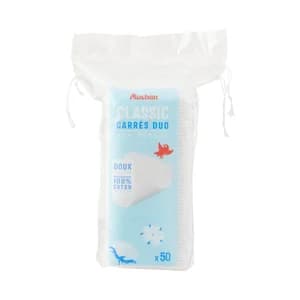 PRODUCTO ALCAMPO Cuadrados desmaquilladores dúo, suaves y de algodón 100% 50 uds.