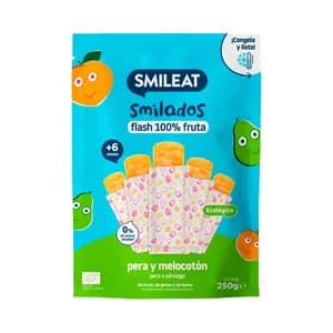 SMILEAT Flash 100% de fruta ecológica (pera y melocotón), sin azúcares añadidos, a partir de 6 meses SMILEAT 5 x 50 g.