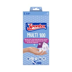 SPONTEX Guantes hipoalergénicos finos, sin látex talla grande 8-8½ SPONTEX MULTI 100 100 uds.
