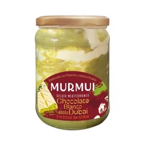 MURMUI Tarrina de helado de chocolate blanco con pistacho y textura Knafeh (estilo Dubai) 550 ml.
