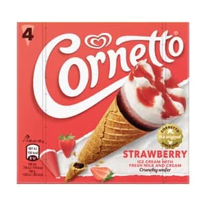 CORNETTO de Frigo Cono de helado de fresa y nata con chocolate 4 x 90 ml.