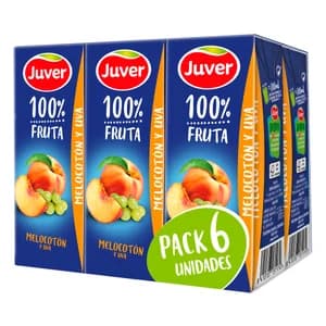 JUVER Zumo de melocotón, uva y manzana JUVER brick 6 uds x 20 cl.