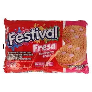 FESTIVAL Galletas rellenas con crema sabor a fresa 415 g.