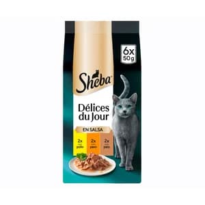 SHEBA Comida para gatos adultos a base de pollo y pavo 6 uds. 50 g.