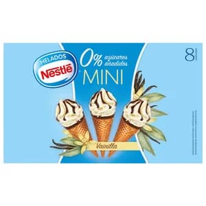NESTLÉ Mini conos de vainilla con chocolate y sin azúcares añadidos 8 x 60 ml.