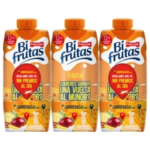 BIFRUTAS Leche con zumo de frutas tropicales y 0% materia grasa 3 x 330 ml.