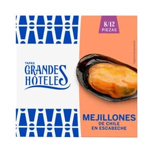 GRANDES HOTELES Mejillones de Chile (8/12) en escabeche lata 69 g.