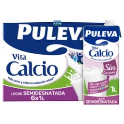 Leche semidesnatada de vaca, sin lactosa y con alto contenido de calcio PULEVA Vita calcio 6 x 1 l.