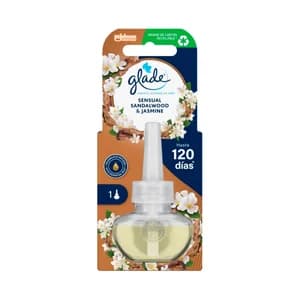 GLADE Recambio de ambientador eléctrico con fragancia a madera de Sándalo y jázmin de larga duración 20 ml.