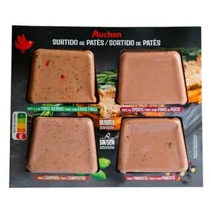 AUCHAN Tabla de patés (pimienta, finas hierbas, al Oporto y de campaña 4 x 75 g. Producto Alcampo