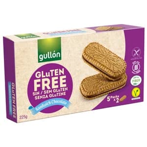 GULLÓN Galletas sin gluten chocolate tipo sandwich, 225 g.