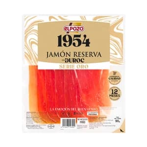 EL POZO 1954 Serie oro Jamón reserva Duroc con curación mínima de 12 meses, cortado en lonchas con separador 90 g.