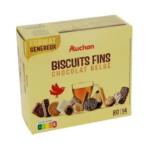 PRODUCTO ALCAMPO Surtido de galletas (14 variedades) con chocolate belga 80 uds 750 g.