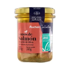 AUCHAN COLLECTION Lomos de salmón ASC en aceite de oliva tarro 140 g, Producto alcampo
