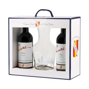 CUNE Estuche con 2 botellas de vino tinto crianza con D.O. Ca. Rioja + decantador.
