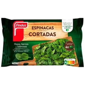 FINDUS Espinacas cortadas, cosechadas y congeladas en su momento óptimo 400 g.