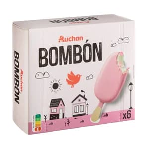 AUCHAN Helado mini bombón con sabor a bizocho y cobertura rosa 6 x 40 g Producto Alcampo.