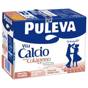 PULEVA Vita Calcio Preparado lácteo desnatado con calcio y colágeno 6 x 1 l.
