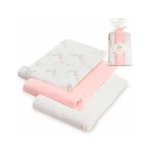 Pack de 3 gasas, diseño de conejitos y estrellas, color rosa, INTERBABY.