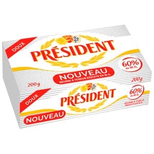 PRESIDENT Pastilla de mantequilla con un 60% de materia grasa 200 g.
