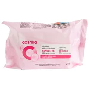 COSMIA Toallitas desmaquillantes e hidratantes para pieles sensibles COSMIA 25 uds.