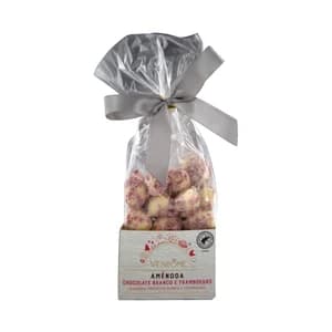 VENDOME Almendras con cobertura de chocolate blanco y copos de frambuesa 150 g.