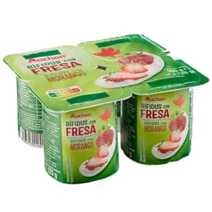 AUCHAN Bífidus con trocitos de fresa 4 x 125 g Producto Alcampo.