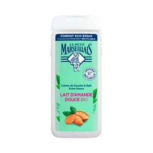 LE PETIT MARSEILIAIS Gel para baño o ducha extra suave con leche de almendras dulces bio, para pieles sensibles 650 ml.