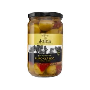 JOLCA Aceitunas gordal sin hueso con pimiento y ajo 680 g.