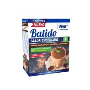 VIVE+ SALUD Y VIDA Batido sustitutivo sabor chocolate, con extracto té verde y guaraná VIVE + SALUD Y VIDA 180 g.