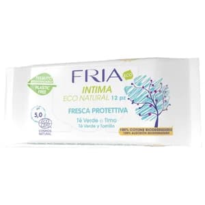 FRIA Eco Toallitas íntimas con té verde y tomillo, fabricadas con algodón 100% biodegradable 12 uds.