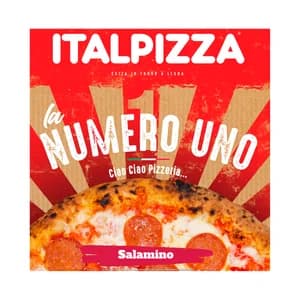 ITALPIZZA Pizza congelada, cocida en horno de piedra de salami y pepperoni 410 g.