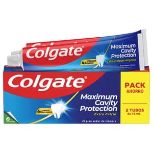 COLGATE Maximum caries protection Pasta de dientes para un esmalte 4 veces más fuerte 2 x 75 ml.