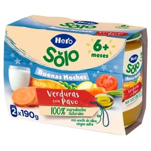 HERO Solo buenas noches Tarrito de verduras con pavo (textura suave), a partir de 6 meses 2 x 190 g.