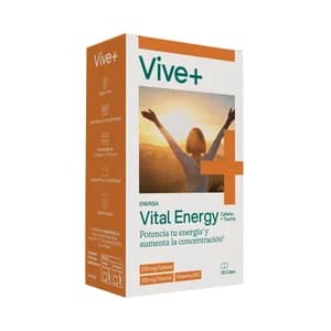 VIVE+ Vital energy Complemento alimenticio a base de cafeina, taurina y vitamina B12 30 uds.