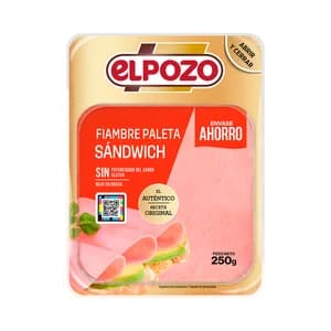 EL POZO Fiambre paleta, especial sándwich, sin gluten ni potenciadores del sabor, cortado en lonchas 250 g.