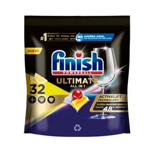 FINISH Ultimate Detergente todo en 1, en cápsulas para lavavajillas, con aroma a limón 32 uds.