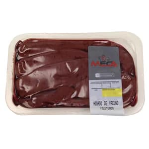 Bandeja con higado de vacuno cortado en filetes MECA