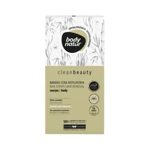 BODY NATUR Bandas de cera depilatoria para piernas, especial pieles sensibles BODY NATUR 16 uds.