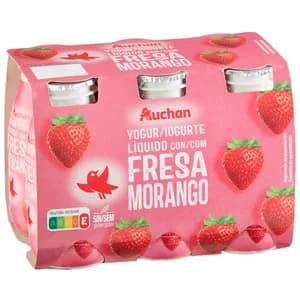 AUCHAN Yogur líquido para beber con fresa, elaborado sin gluten 6 x 93.5 ml. Producto Alcampo